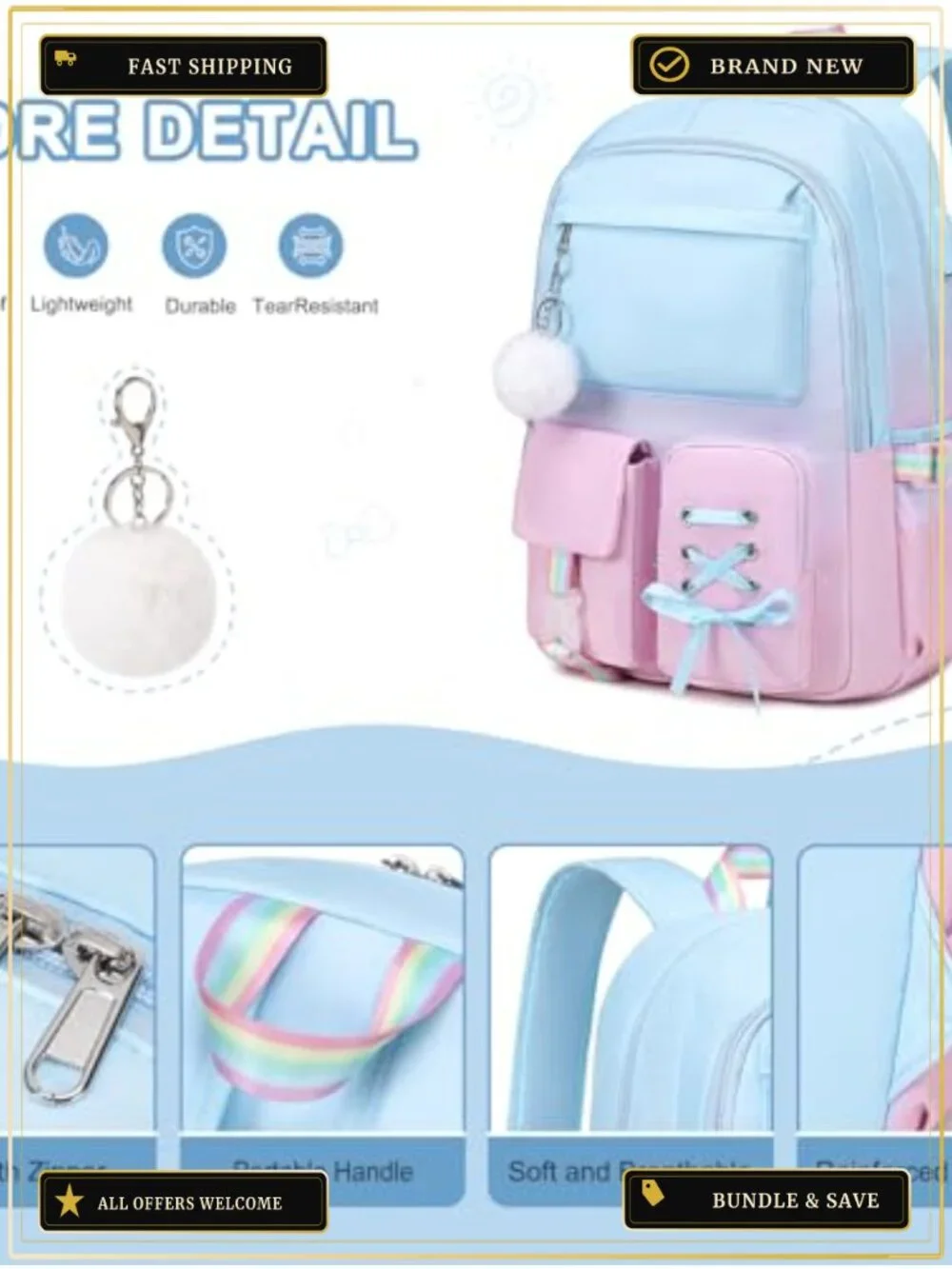Girls Backpack with Bento Lunch Box Set, School Bag Bookbag with Insulated